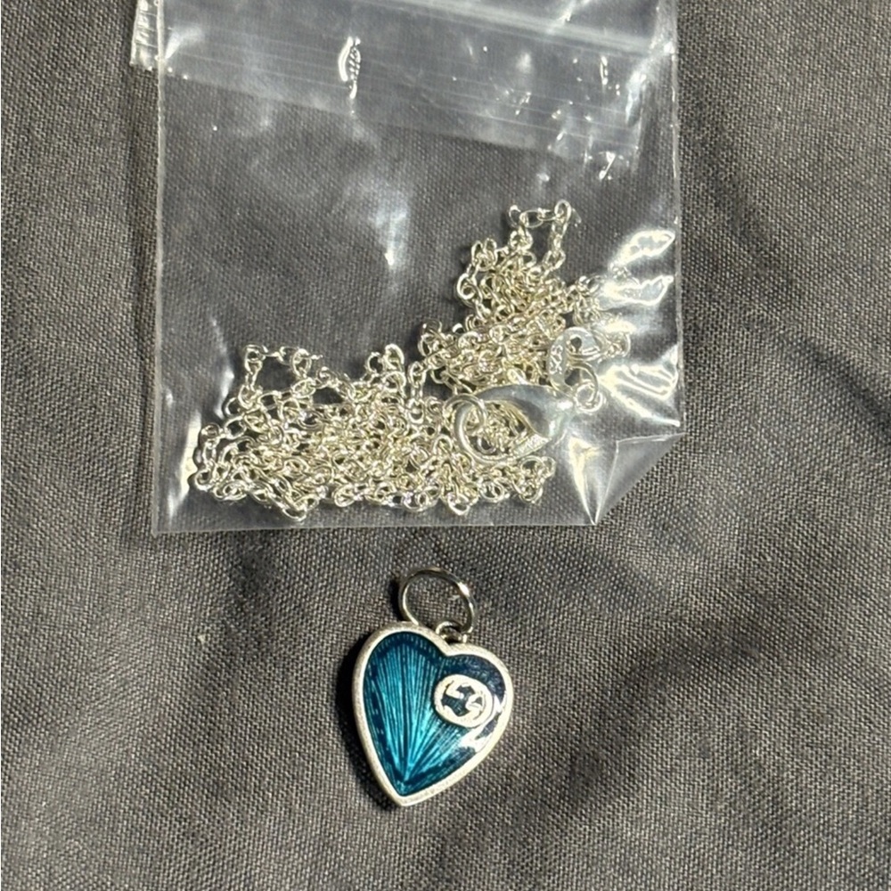 Gucci Silver Heart Necklace with Blue Accent